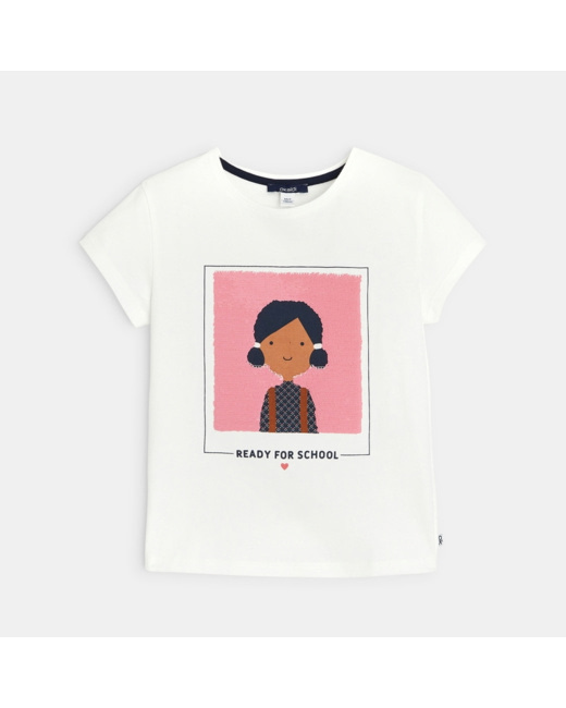 T-shirt à message "Ready for school" rose fille