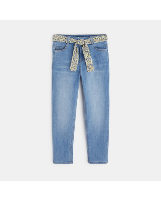 Jean boyfriend ceinturé bleu fille