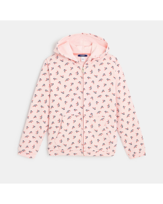 Sweat-shirt zippé imprimé rose fille