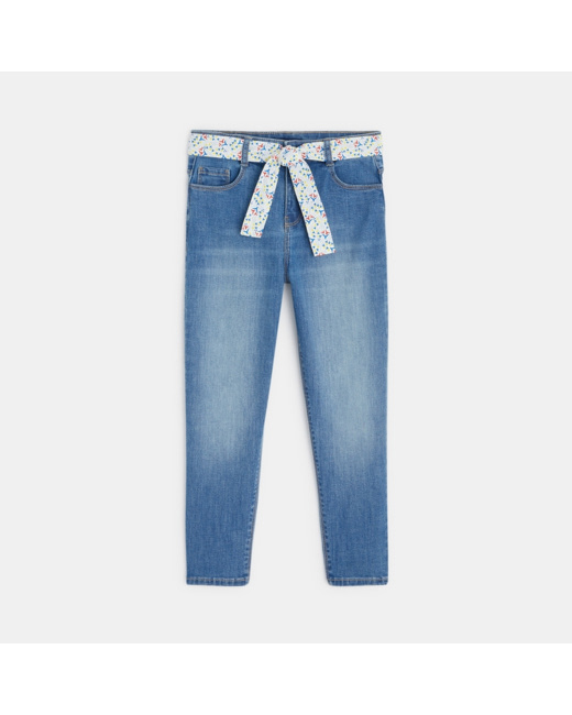 Jean boyfriend délavé ceinturé bleu fille