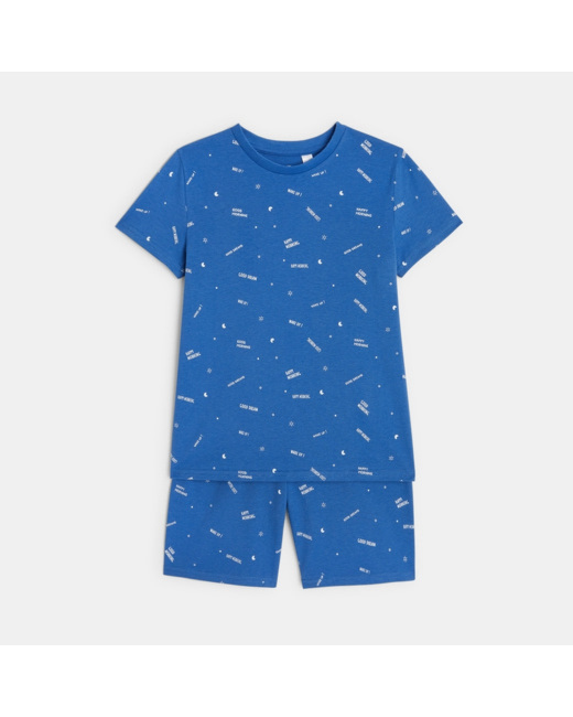 Pyjama court 2 pièces en jersey bleu garçon