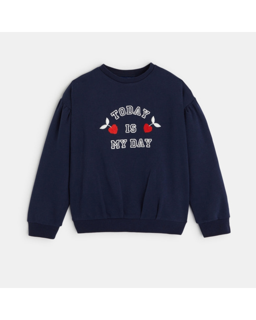 Sweat-shirt à message bleu fille
