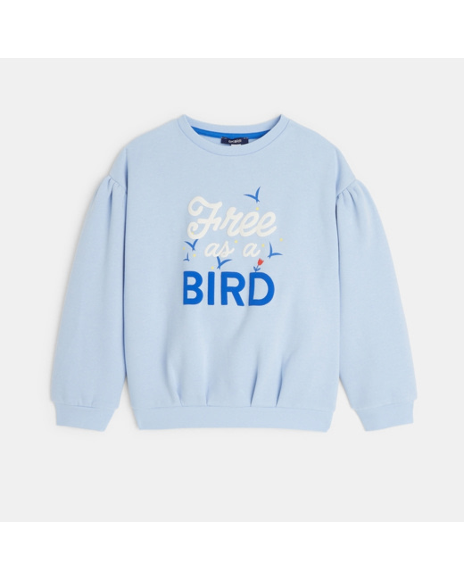 Sweat-shirt en molleton à message "Free as a bird" bleu fille