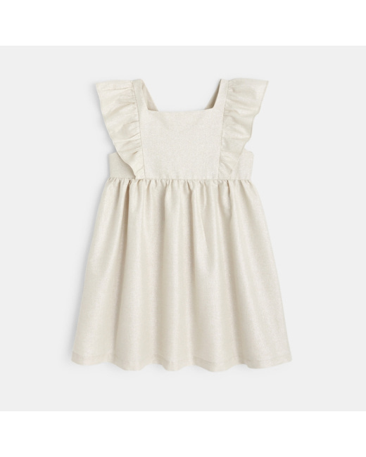 Robe évasée à mancherons volantés blanche fille