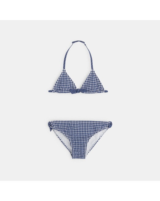 Maillot bikini triangle vichy bleu fille