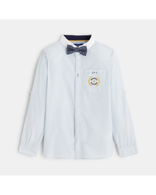 Chemise rayée chic manches ajustables et nœud papillon bleue garçon