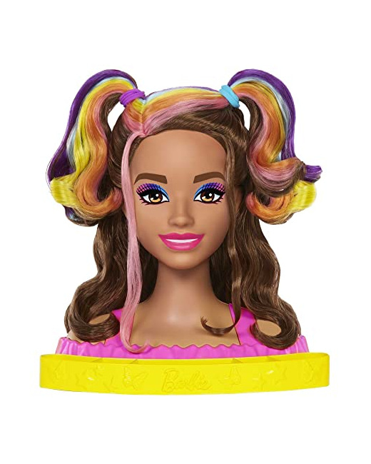 Barbie - Tête à coiffer Ultra Chevelure - cheveux bruns ondulés avec mèches arc-en-ciel