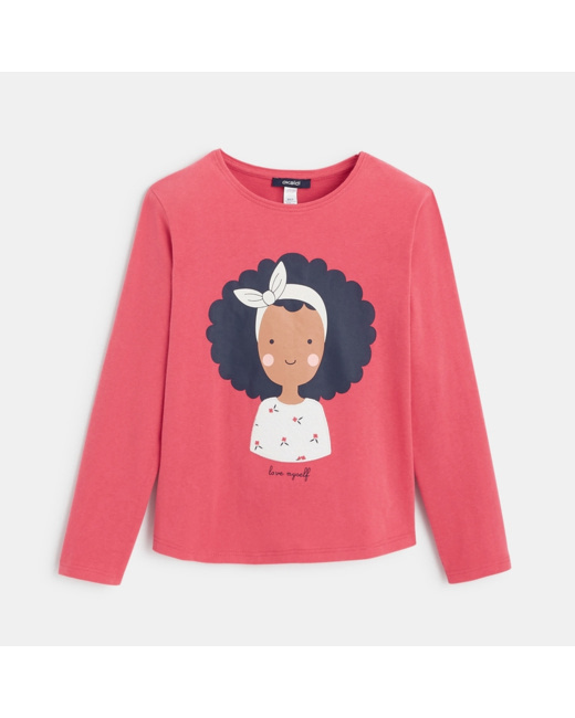 T-shirt personnage et message rose fille