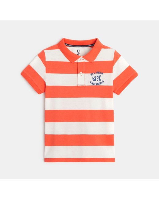 Polo rayé en jersey piqué orange garçon