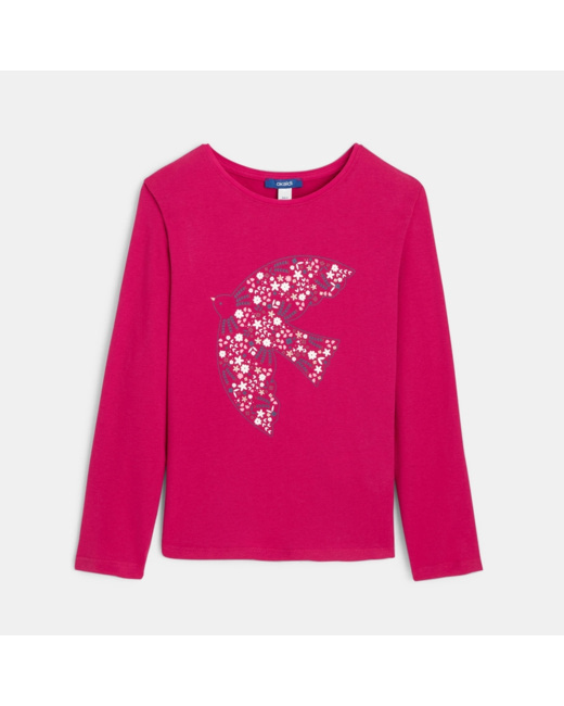 T-shirt manches longues motif colombe rose fille