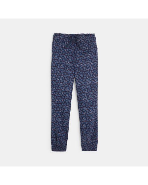 Pantalon fluide imprimé feuillages bleu fille