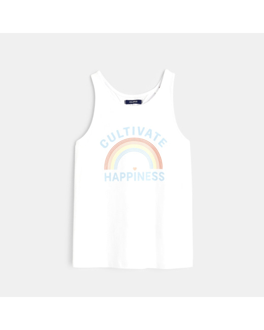 Débardeur dos nageur "Cultivate happiness" blanc fille