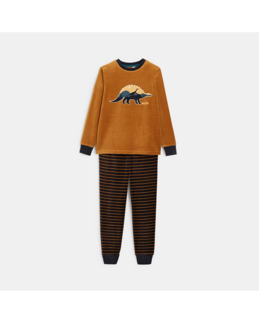Pyjama 2 pièces en velours motif dinosaures orange garçon