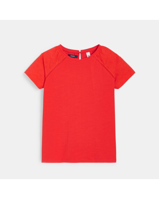 T-shirt détail broderie anglaise rouge fille