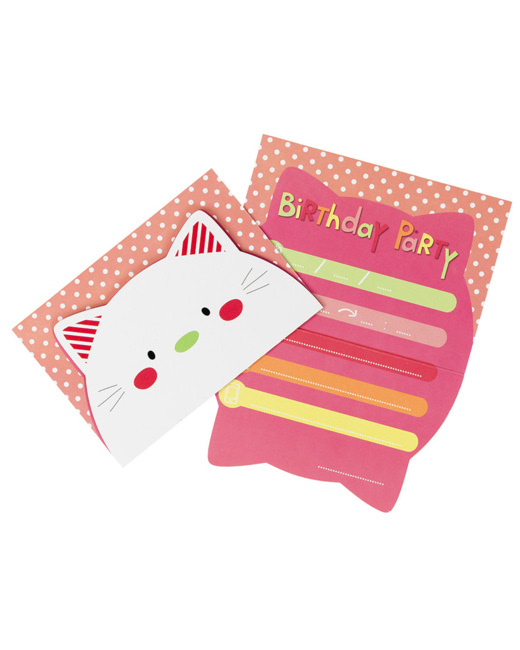 Lot de 10 cartons d'invitations anniversaire motif chat