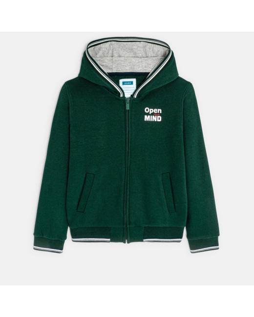 Sweat-shirt à capuche "open mind" vert garçon