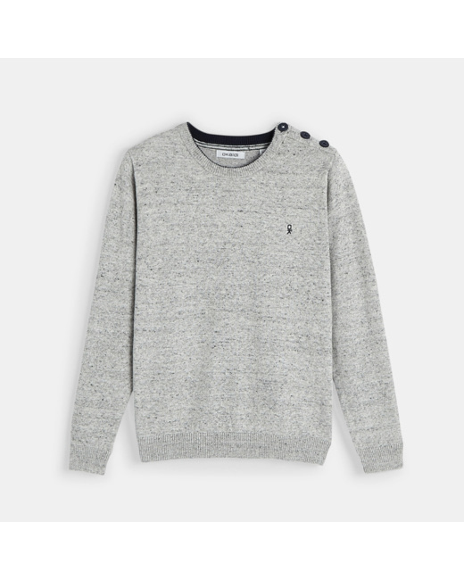Pull col rond uni gris garçon