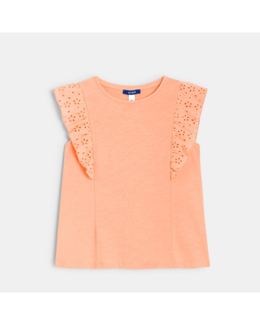 T-shirt détail broderie anglaise orange fille
