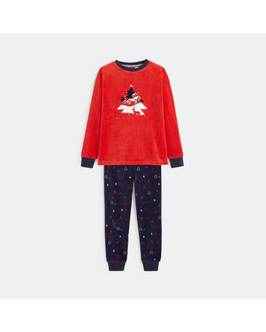 Pyjama 2 pièces en velours motif Noël rouge garçon