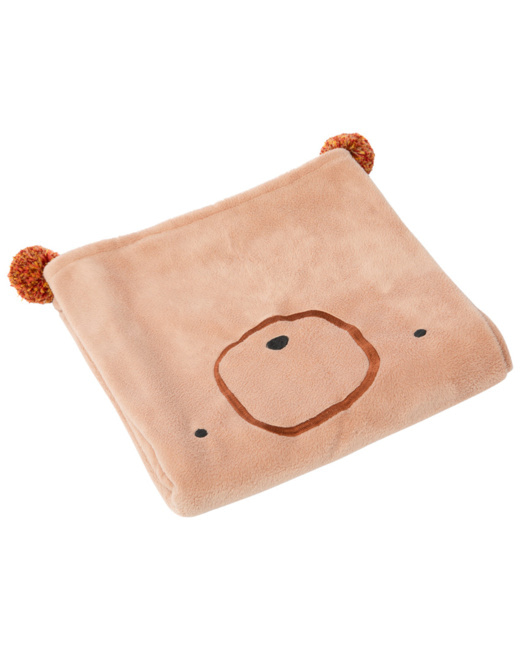 Couverture en sherpa fine motif animal et pompons