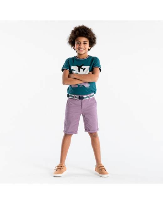 Bermuda slim maille fantaisie violet garçon