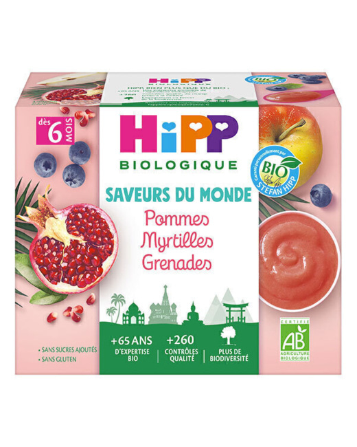 Coupelles Pomme Myrtille Grenade Bio