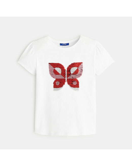 T-shirt à sequins magiques motif papillon bleu fille