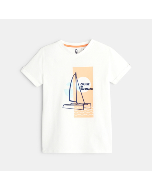T-shirt manches courtes à message blanc garçon