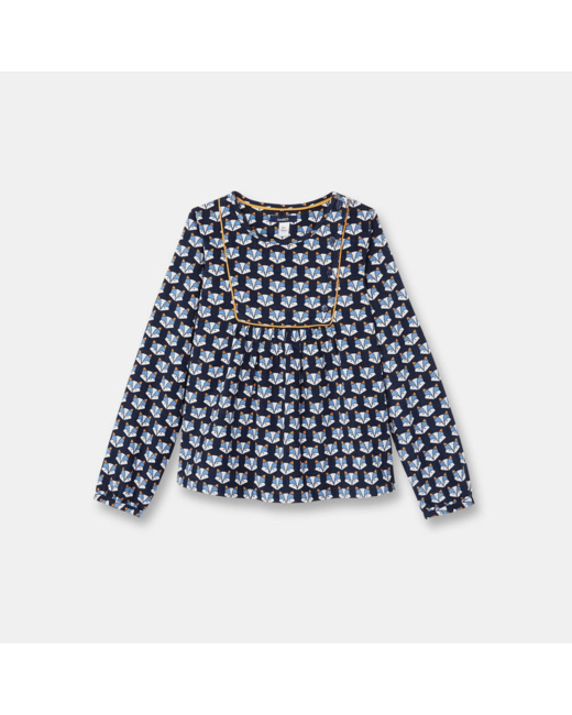 Blouse en velours imprimé bleue fille