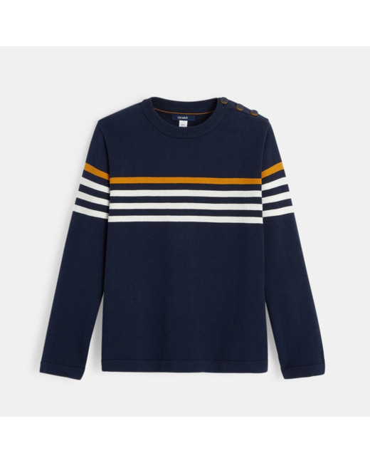 Pull coton à rayures bleu garçon