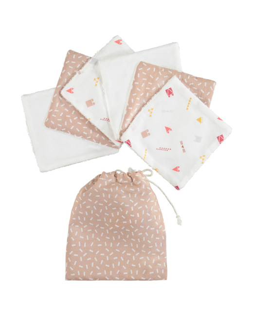 Lot de 6 lingettes lavables en coton avec pochette de rangement