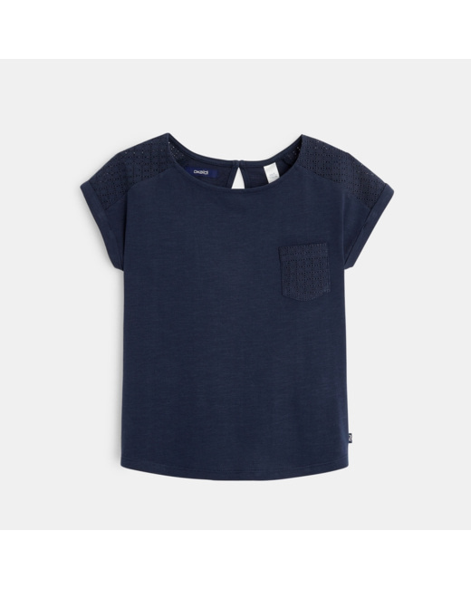 T-shirt détail ajouré bleu fille