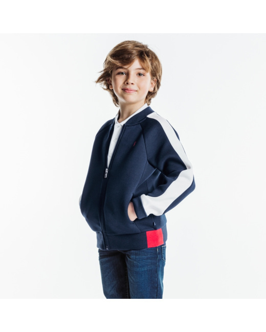 Sweat zippé tricolore bleu garçon