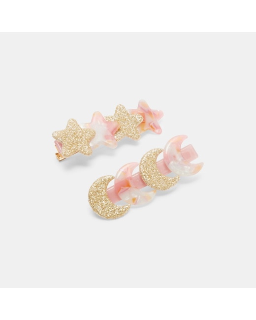 Barrettes lunes et étoiles à paillettes (par 2) jaune fille