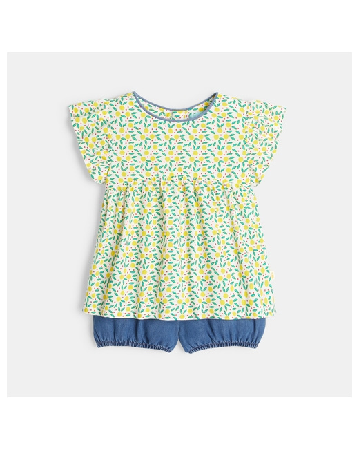 Blouse imprimée et bloomer denim