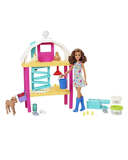 Coffret Barbie à la ferme, poupée brune