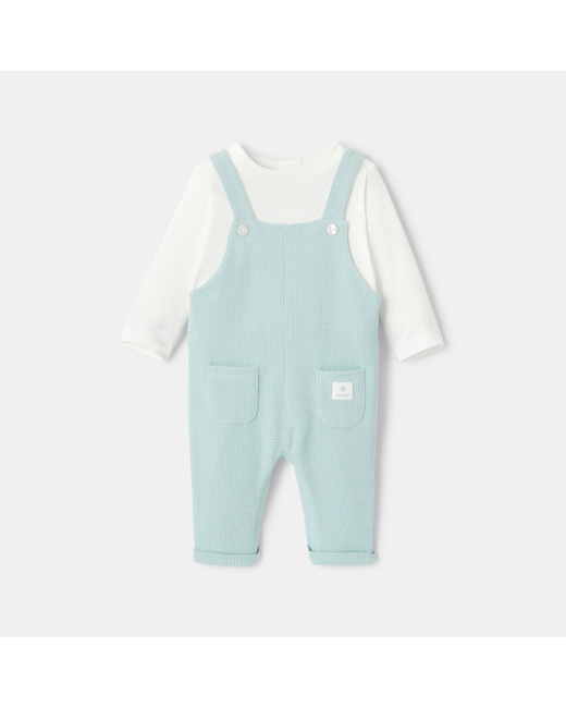 Salopette en coton nid d'abeille avec t-shirt intégré naissance