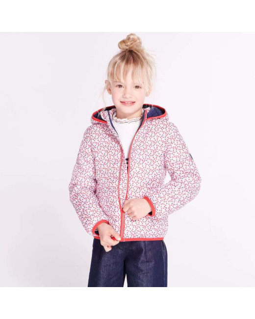 Doudoune à capuche motif petits cœurs blanche fille