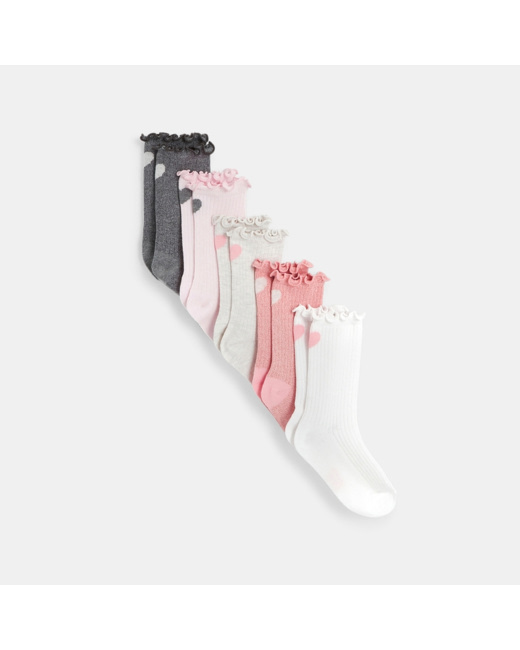 Chaussettes petits coeurs (lot de 5) roses fille