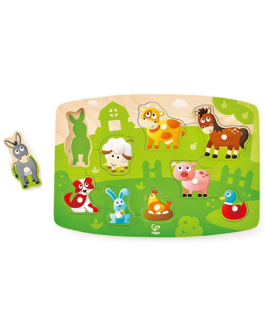Puzzle boutons en bois Les animaux de la ferme