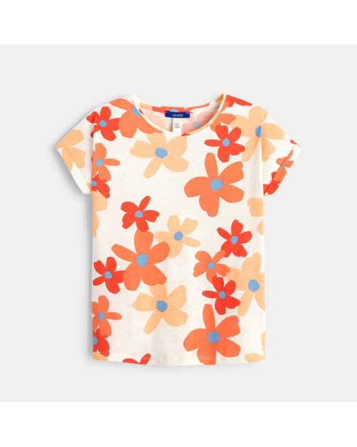 T-shirt grandes fleurs rouge fille