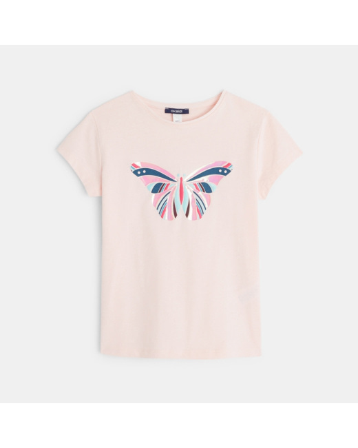 T-shirt manches courtes à motif Papillon rose fille