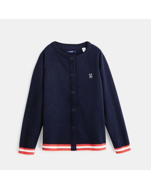Gilet ajouré pointelle bleu fille