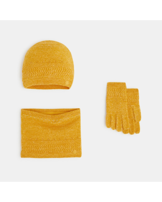 Bonnet + snood + gants coordonnés jaune fille