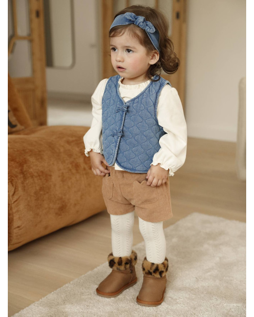 Ensemble bébé 4 pièces T-shirt + gilet + short + bandeau