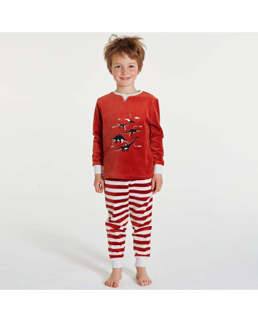 Pyjama 2 pièces en velours motif dinosaures orange garçon