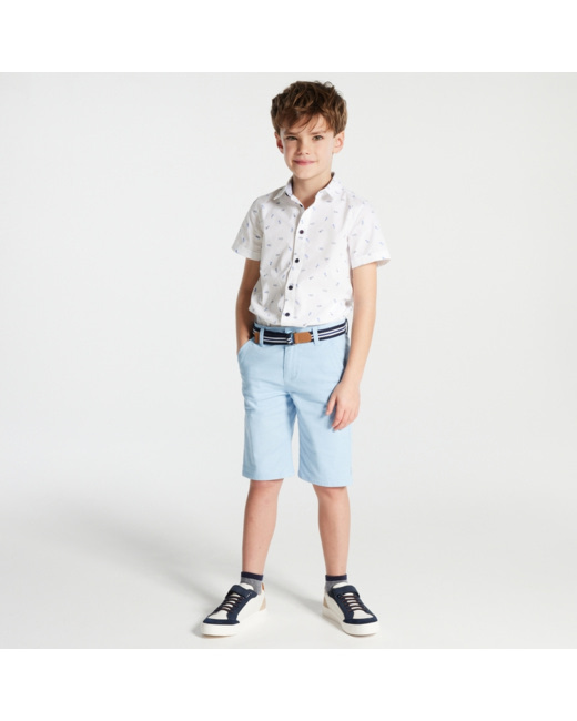 Bermuda en toile + ceinture turquoise garçon