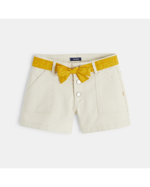 Short en toile ceinturé blanc fille