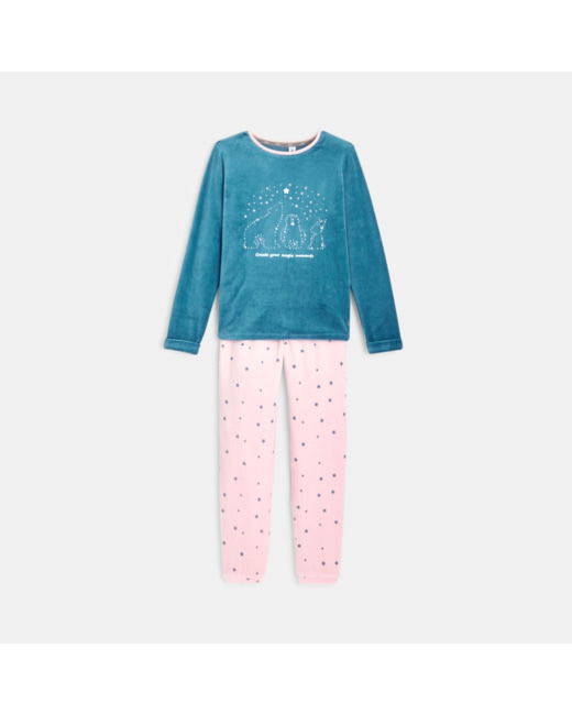 Pyjama étoilé en velours éponge bleu fille