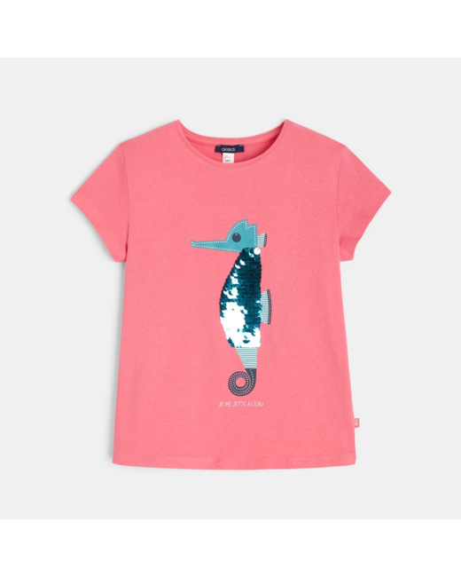 T-shirt à sequins magiques Hippocampe rose fille